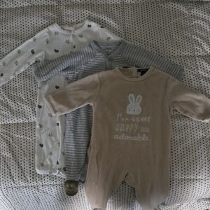 Set Of 3 - Adorable Beige, White, and Gray Kids One Piece Set